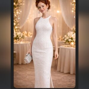 Alice McCall White Textured Halter Sheath Dress | Size 6 | Bridal / Formal